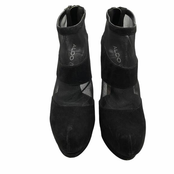 Aldo Womens Size 9 Stiletto Black Ankle Boot Faux Black Suede Mesh Platform Boot - Picture 5 of 11